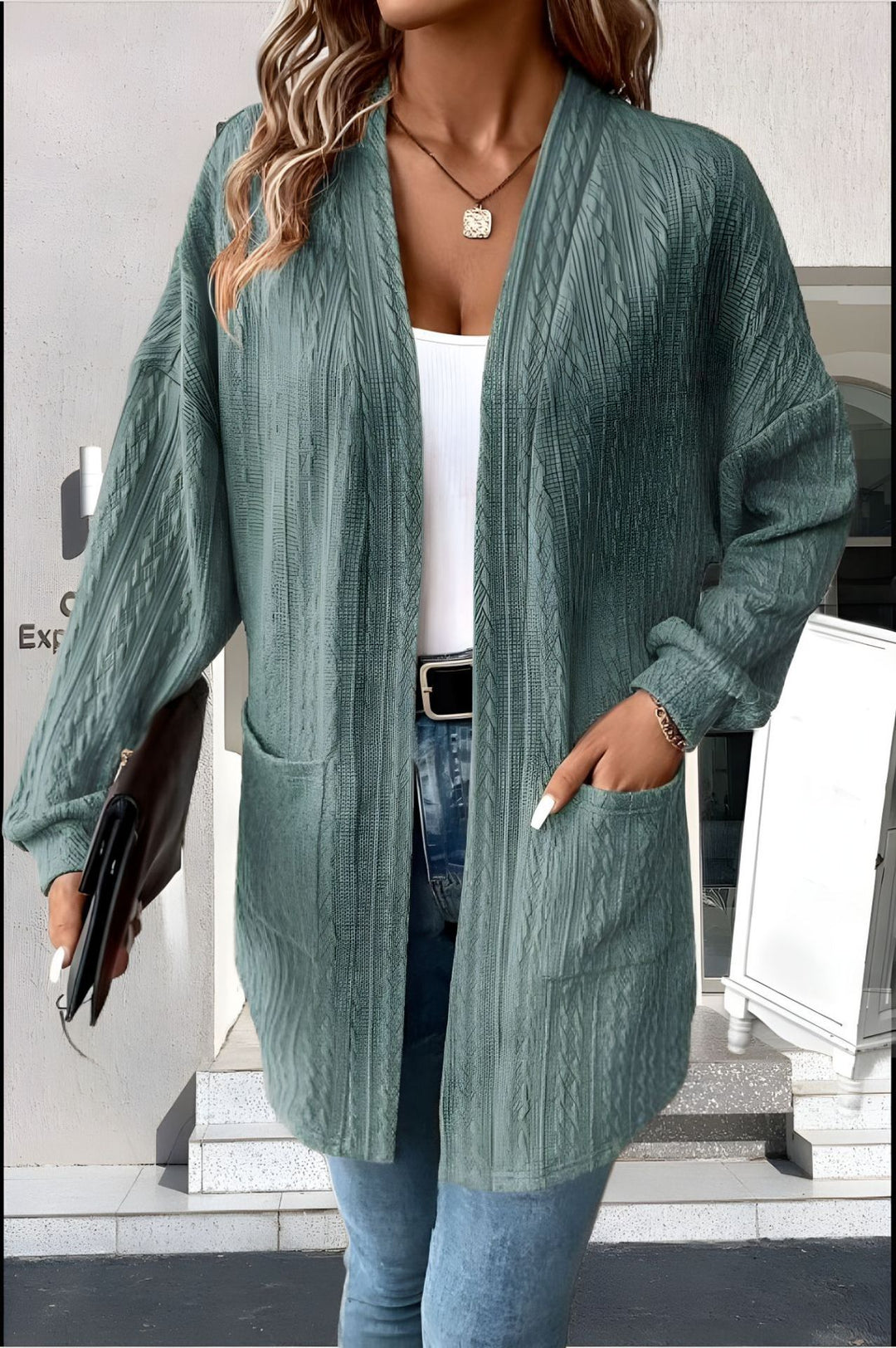 Damen lässige Strickjacke mit Taschen R&B