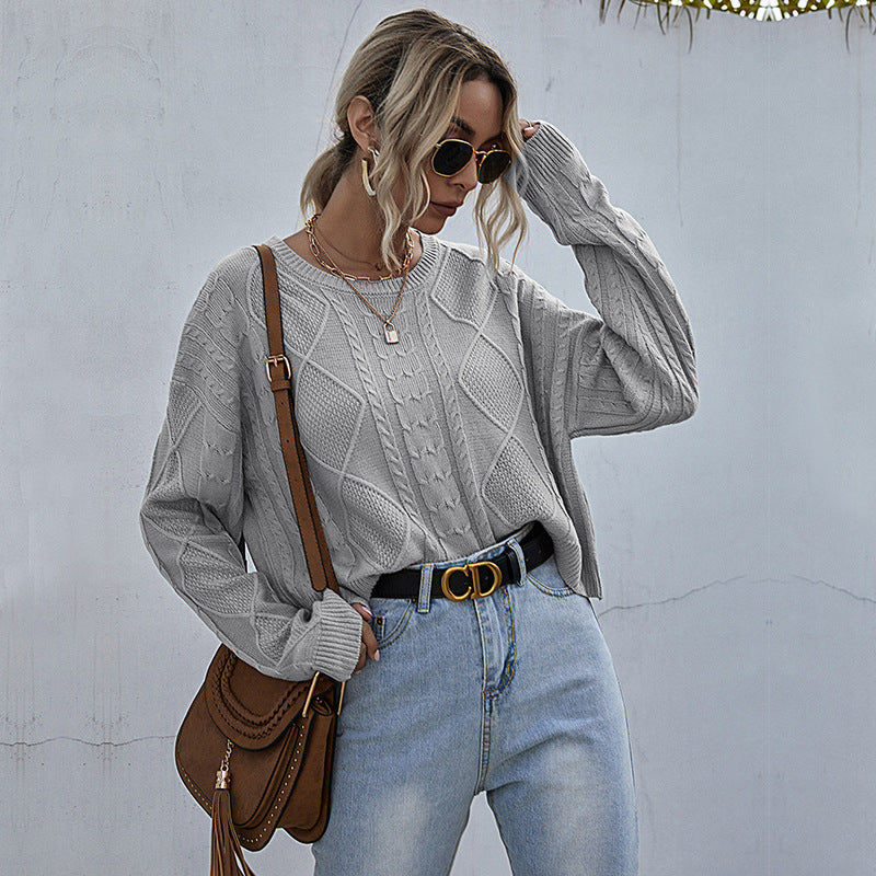 Damen lässiger Strickpullover mit exklusivem Zopfdesign R&B