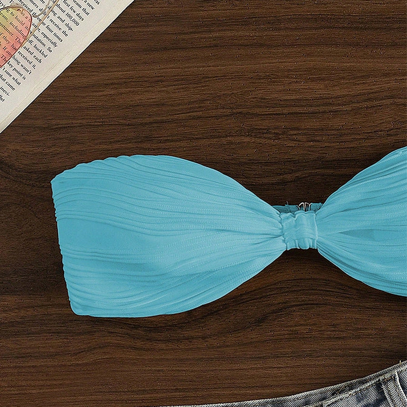 Damen Bandeau-Bikini-Oberteil mit Plissee-Design