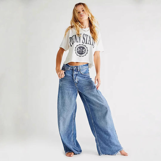 Damenweite High-Waist-Jeans R&B