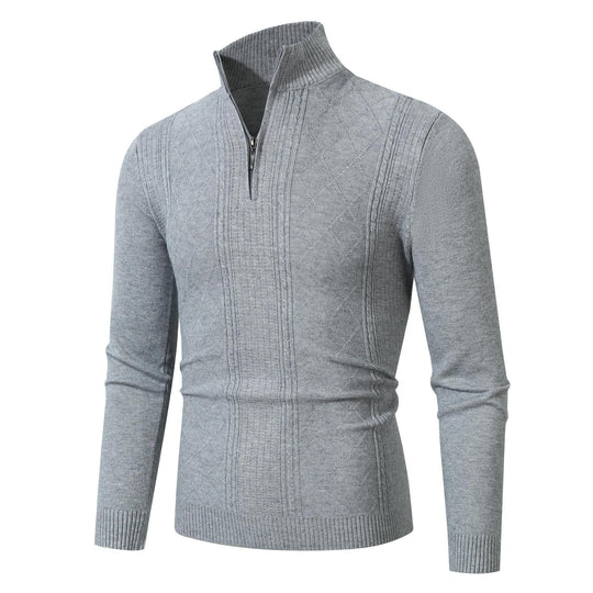 Herren Strickpullover mit hochabschließendem Reißverschluss und modernem Zopfmuster R&B