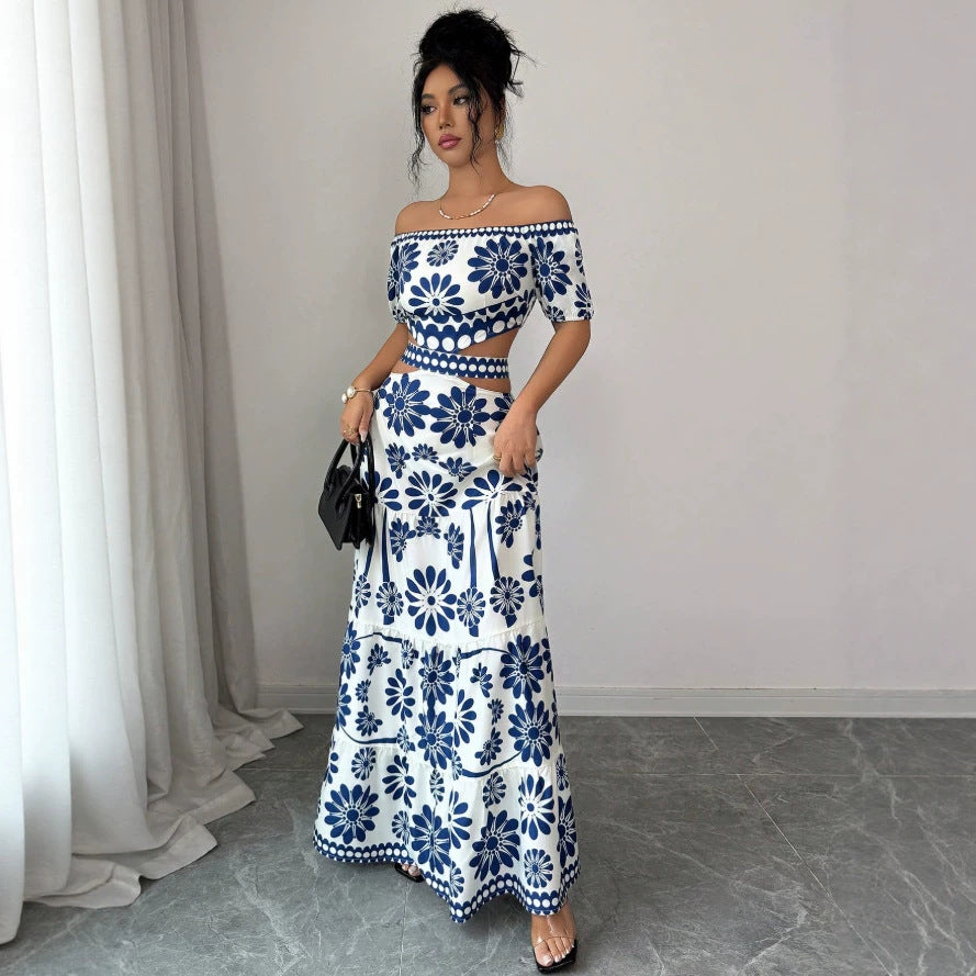 Damen Maxikleid mit floralem Design und trendigem Off-Shoulder-Ausschnitt R&B