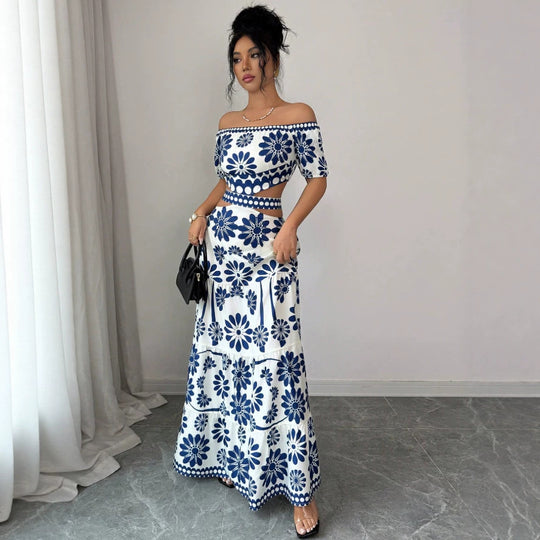 Damen Maxikleid mit floralem Design und trendigem Off-Shoulder-Ausschnitt R&B
