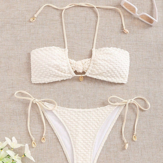 Damen Bandeau-Bikini mit elastischen Bindebändern R&B