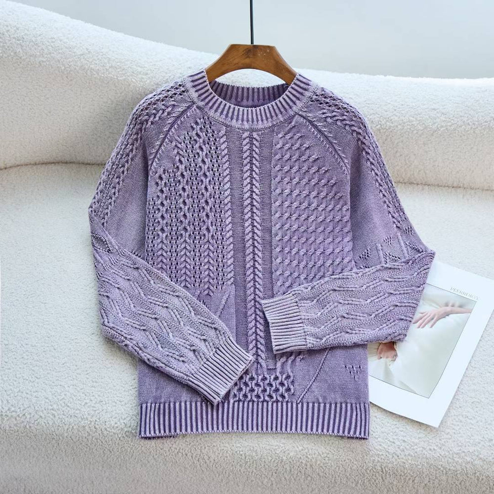 Damen Grob gestrickter Pullover mit Zopfmuster und lässigem Schnitt R&B