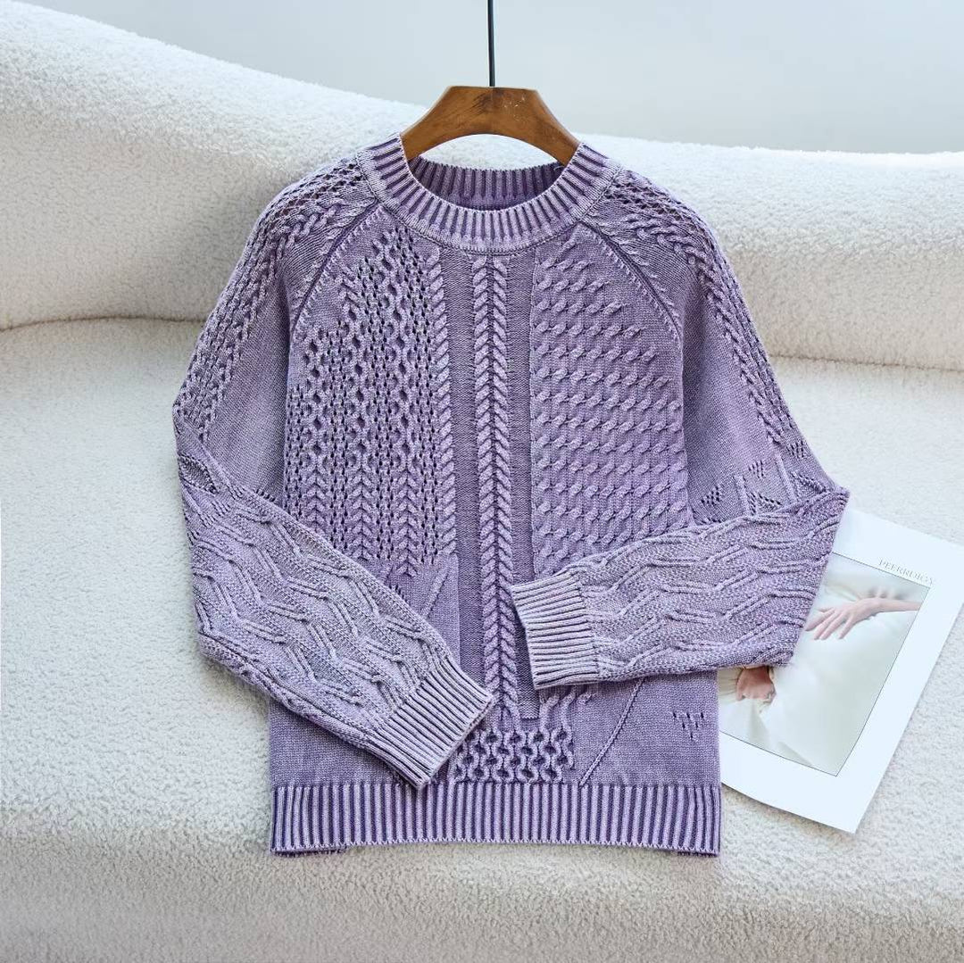 Damen Grob gestrickter Pullover mit Zopfmuster und lässigem Schnitt R&B