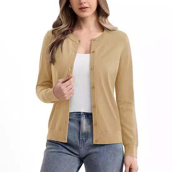 Damen lässiger Langarm-Cardigan mit Knopfverschluss R&B