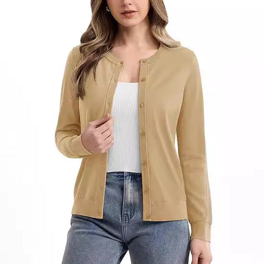 Damen lässiger Langarm-Cardigan mit Knopfverschluss R&B