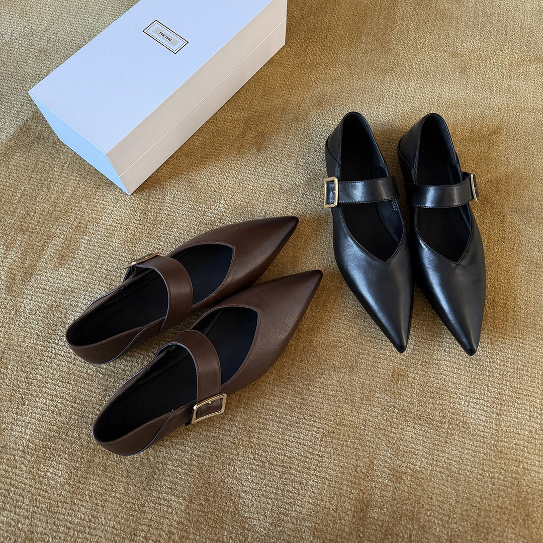 Damen Elegante Slingback-Ballerinas aus hochwertigem Leder mit modischem Riemchen R&B