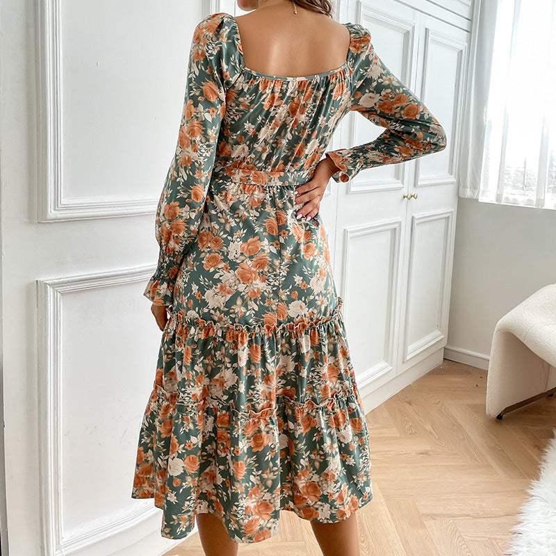 Damen Maxikleid mit elegantem floralen Design und taillierbarem Gürtel R&B