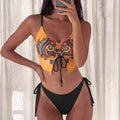 Damen Crop-Top Bikini mit auffälligem Druck und raffinierten Schnürdetails R&B