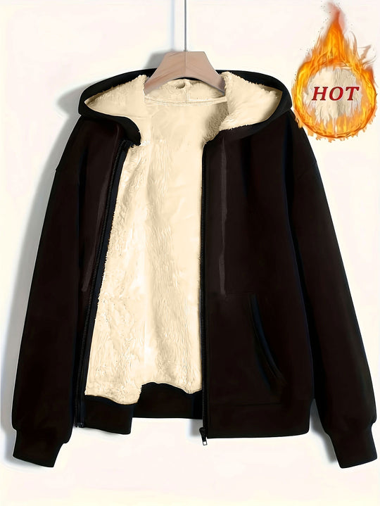 Damen kuschelige Fleecejacke mit Reißverschluss und Kapuze R&B