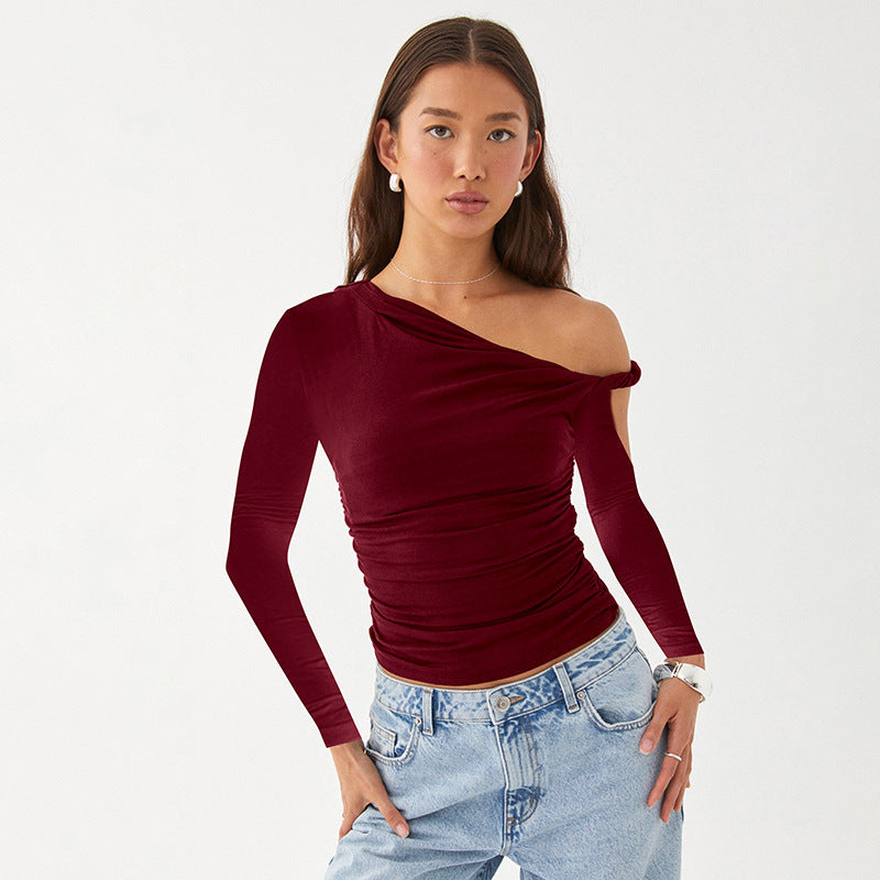 Damen Elegante asymmetrische Bluse mit langen Ärmeln und Raffung R&B