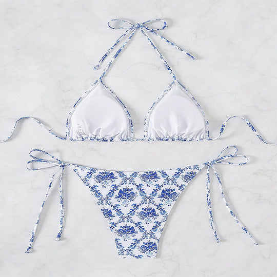 Damen Triangel-Bikini mit verstellbaren Bändern und floralem Muster R&B