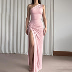 Damen Elegantes One-Shoulder Maxikleid mit verführerischem Seitenschlitz R&B