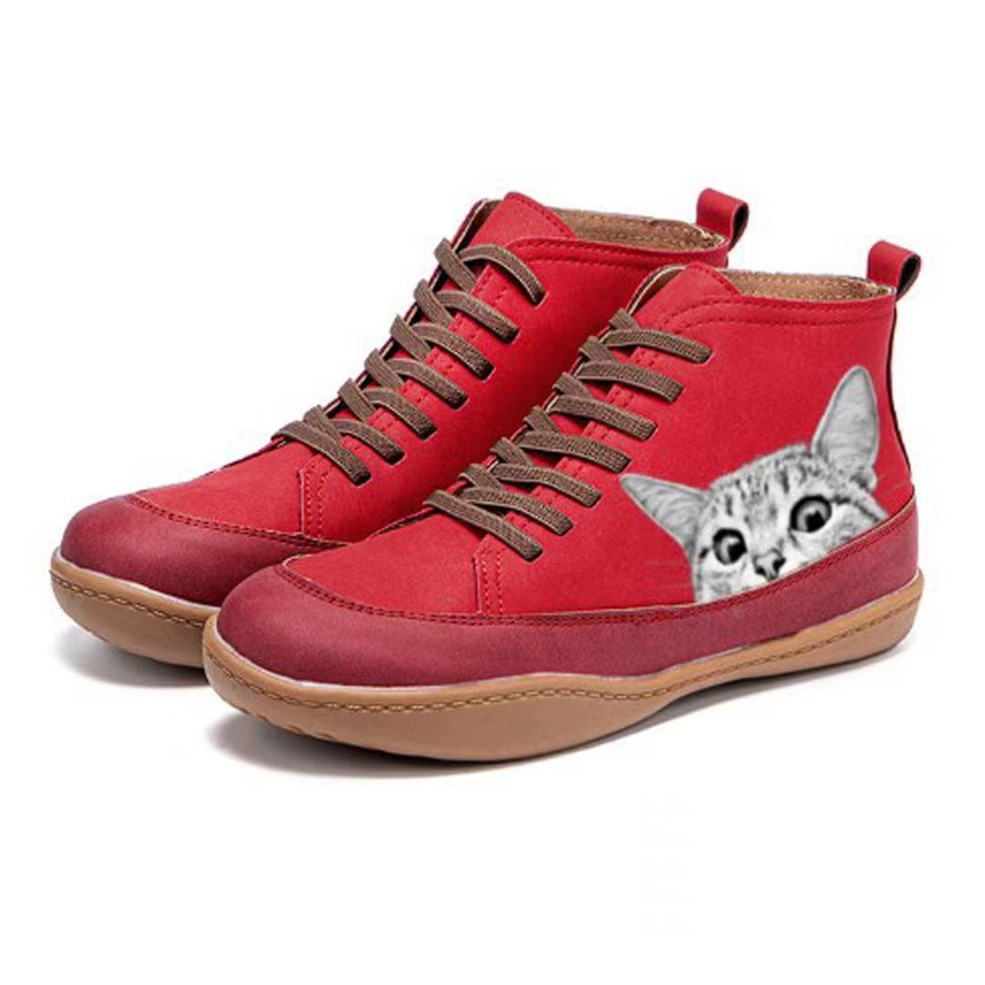 Damen modische High-Top Sneakers mit Katzenmotiv R&B