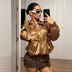Damen Bomberjacke im glänzenden Satin-Look mit seitlichen Reißverschlusstaschen R&B
