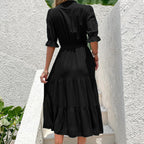 Damen Fließendes Maxikleid mit Gürtel und Rüschen