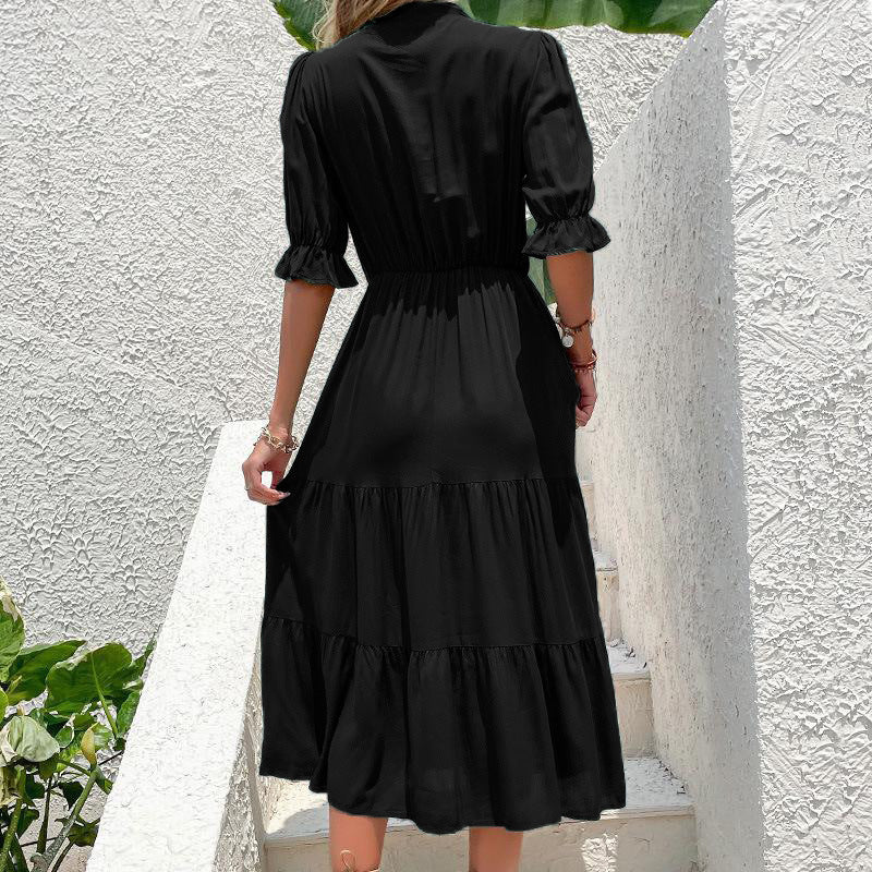 Damen Fließendes Maxikleid mit Gürtel und Rüschen