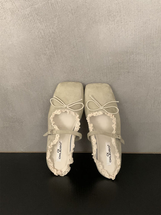 Damen elegante Ballerinas mit zartem Riemchen und Spitzenbesatz R&B