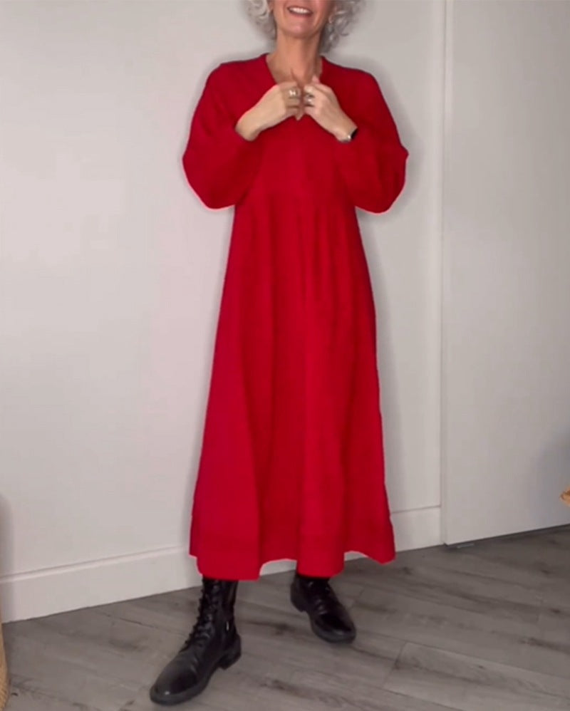 Damen Maxikleid mit lässigem V-Ausschnitt und weiten Ärmeln Heidi-Mode