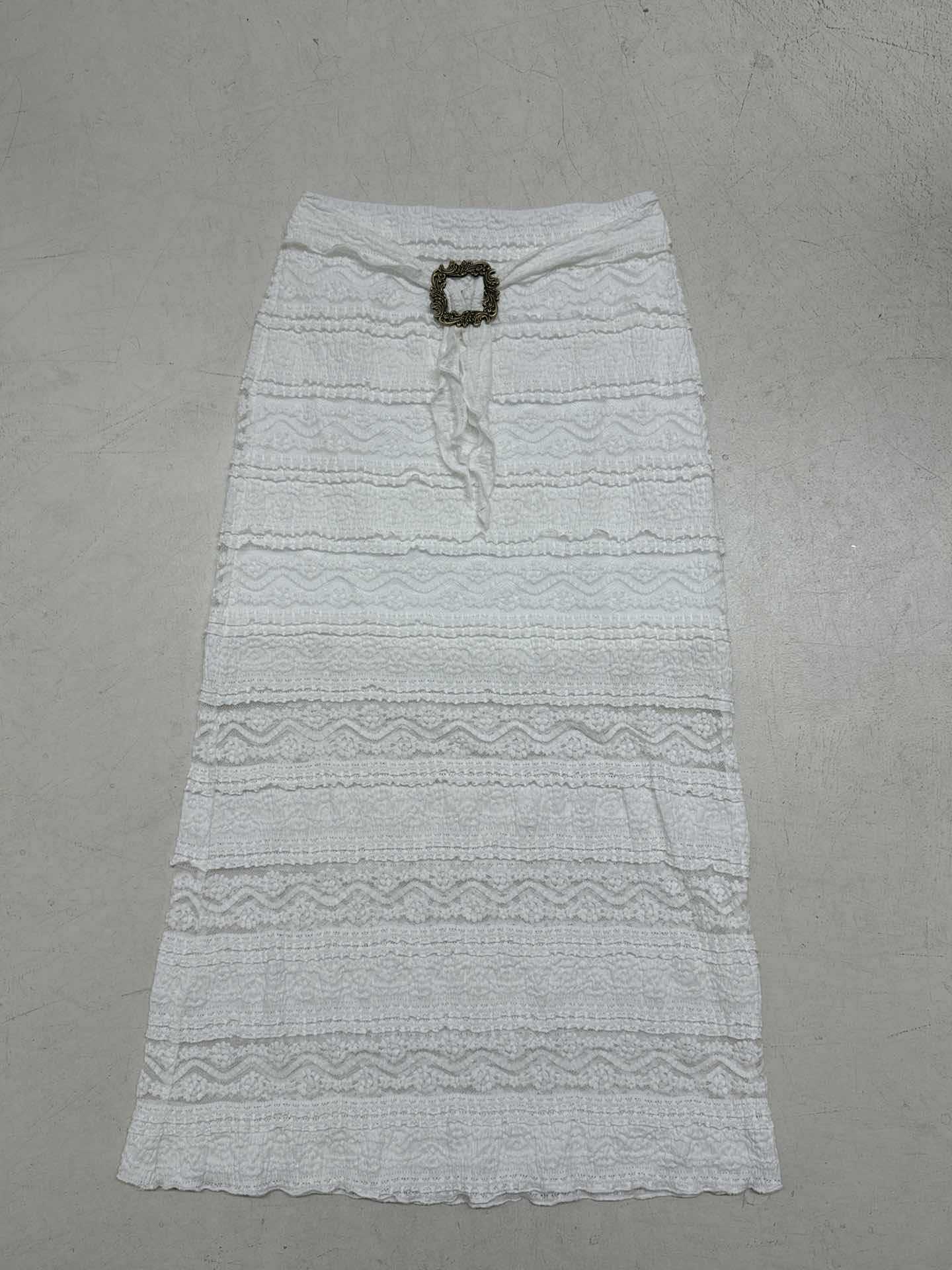 Damen Midirock mit elegantem Rüschensaum und dekorativem Taillengürtel R&B