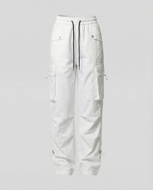 Damen nan weite Cargo-Hose mit elastischem Bund, großen Klappentaschen und verstellbarem Saum R&B