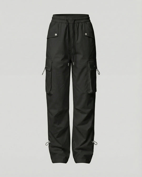 Damen nan weite Cargo-Hose mit elastischem Bund, großen Klappentaschen und verstellbarem Saum R&B