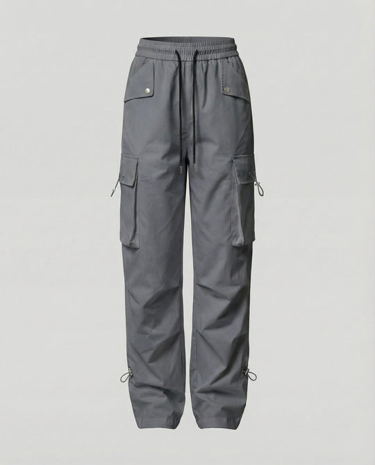 Damen nan weite Cargo-Hose mit elastischem Bund, großen Klappentaschen und verstellbarem Saum R&B