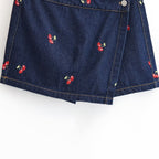Damen Jeansrock mit verspielter Kirschstickerei und dekorativem Schnitt R&B
