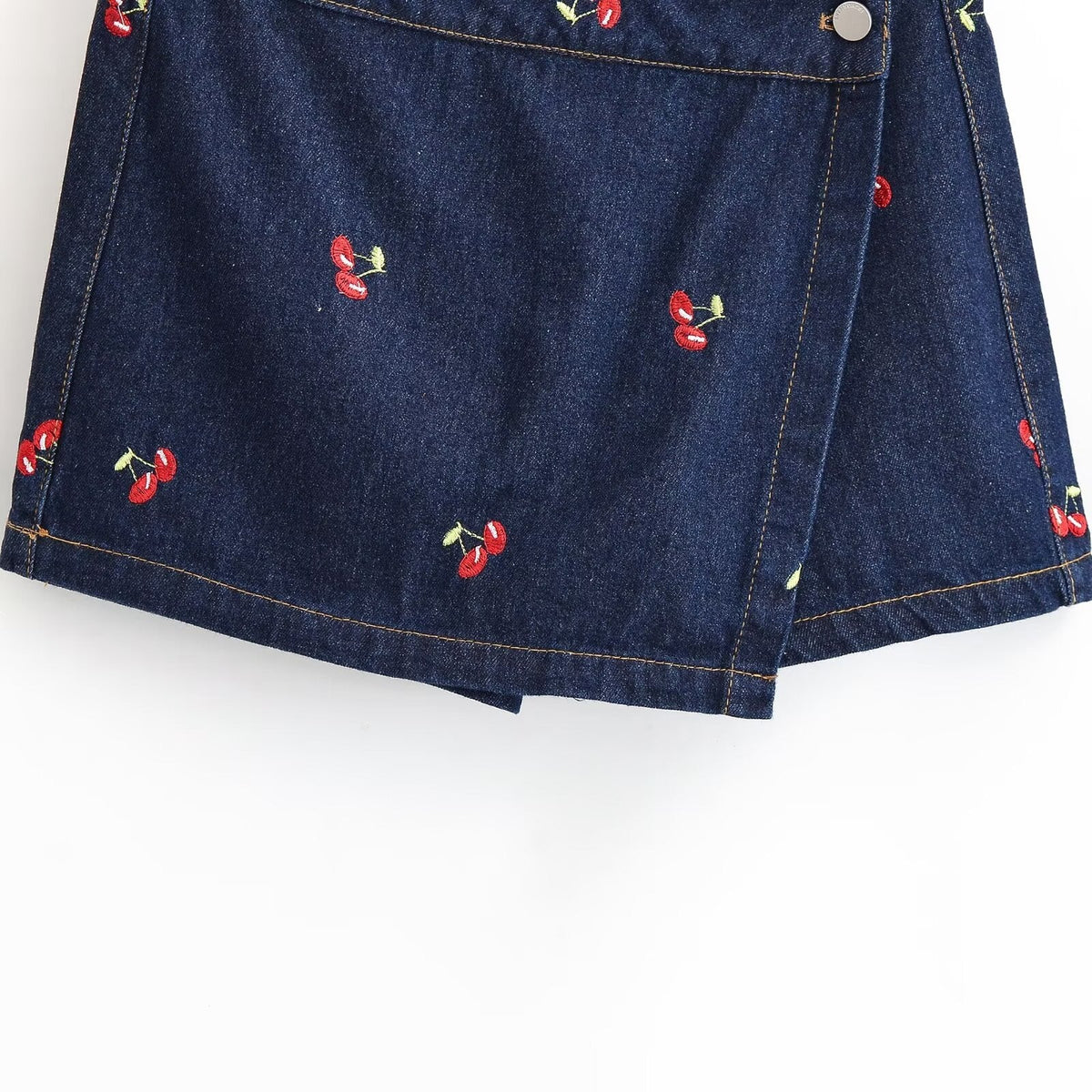 Damen Jeansrock mit verspielter Kirschstickerei und dekorativem Schnitt R&B