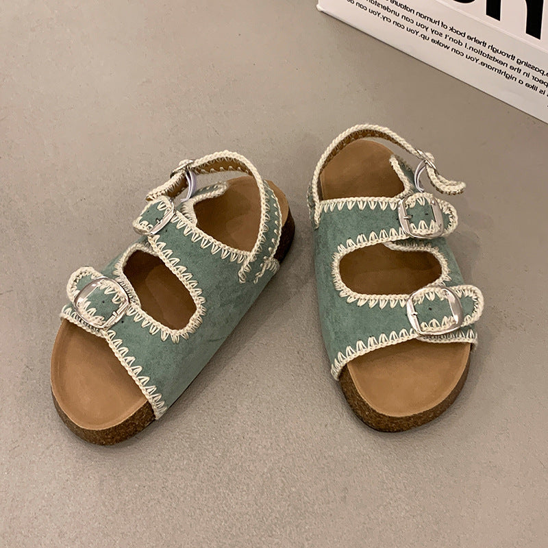 Damen bequeme Sandalen mit verstellbarem Schnallenverschluss und ergonomischem Fußbett R&B