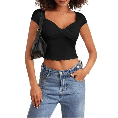 Damen Crop-Top mit herzförmigem Ausschnitt und Raffung R&B
