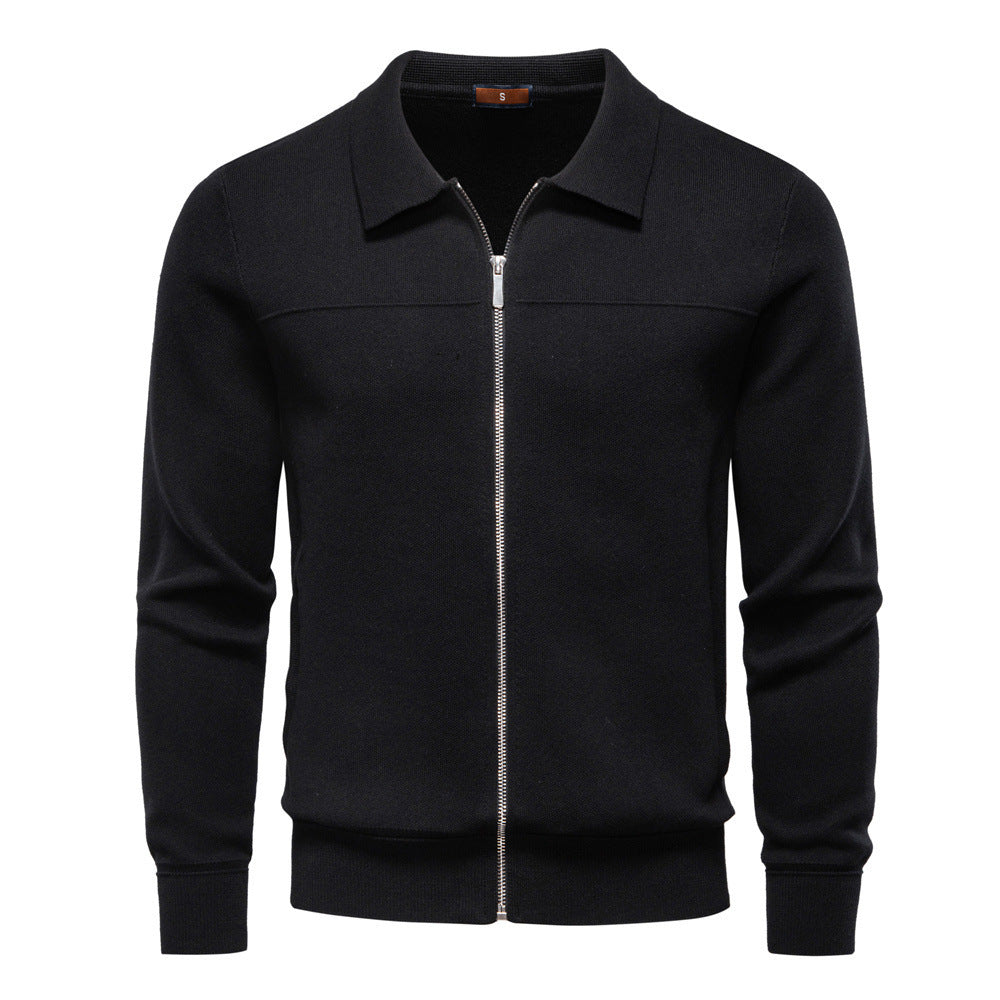 Herren nan feinstrick-Zipjacke mit Kentkragen und Rippbündchen R&B