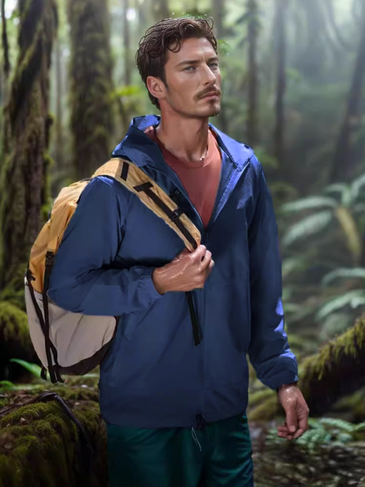 Herren funktionale Outdoor-Jacke mit verstellbarem Kapuzenkragen und atmungsaktiven Einsätzen R&B