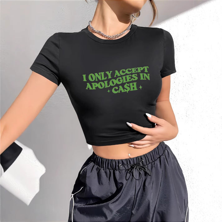 Damen Crop-T-Shirt mit künstlerischem Statementdruck R&B