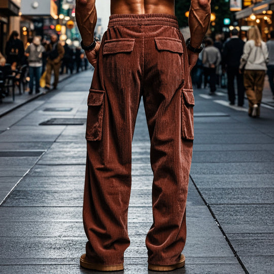 Herren lockere Cord-Cargo-Hosen mit praktischen Taschen R&B