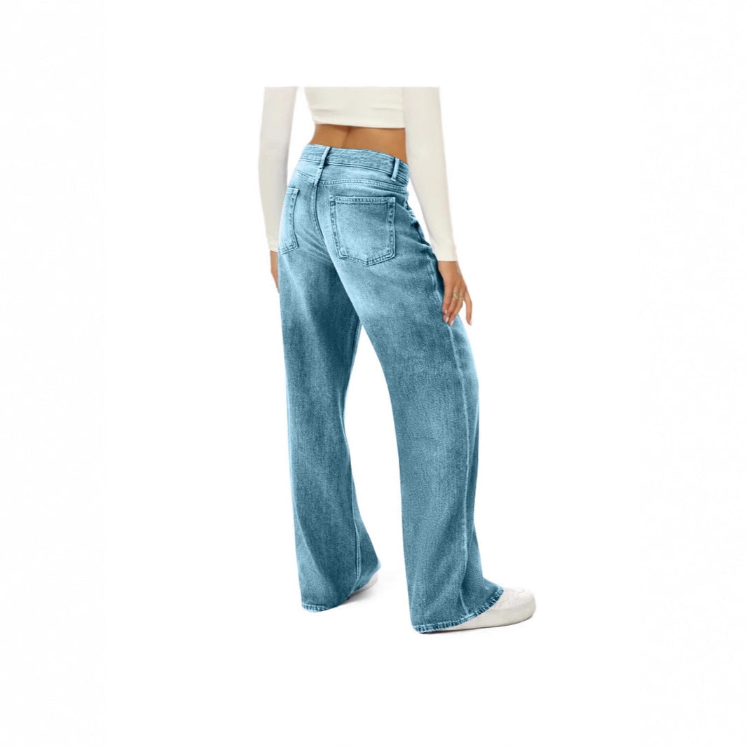 Damen Weite Hochtaillierte Jeans mit markanten Nähten