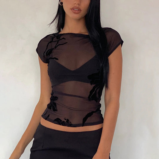 Damen Transparente Bluse mit floralem Design R&B