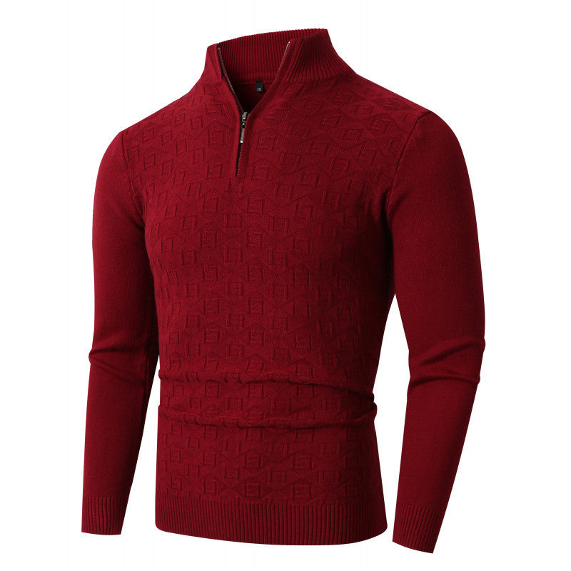 Herren Strickpullover mit modernem Zopfmuster und Halbreißverschluss R&B