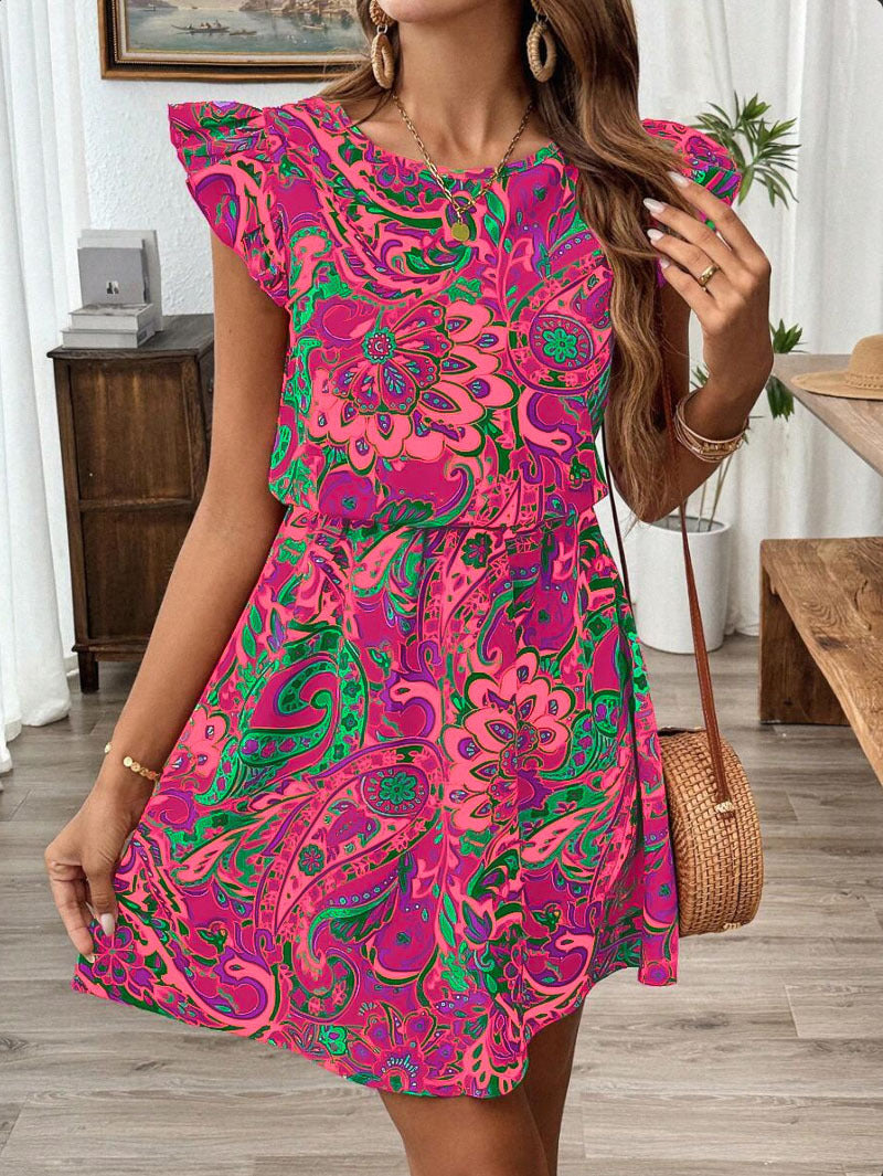 Damen luftiges Sommerkleid mit verspieltem Paisleymuster und Rüschendetails R&B