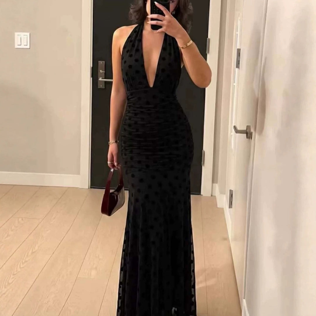 Damen Elegantes Maxikleid mit tiefem V-Ausschnitt und filigranen Rüschen R&B