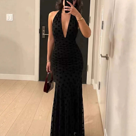 Damen Elegantes Maxikleid mit tiefem V-Ausschnitt und filigranen Rüschen R&B