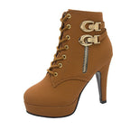 Damen Stiefeletten mit stylischem Schnürdesign und goldenen Akzent-Details R&B