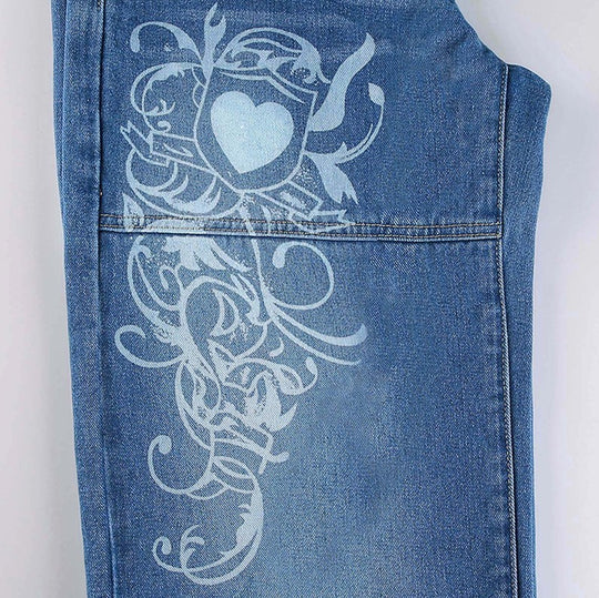 Damen weite Jeans mit einzigartigem grafischen Design R&B