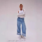 Damen Weite Jeans mit umgeschlagenem Saum