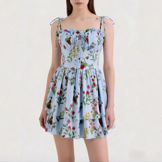 Damen Minikleid mit Blumenmuster und bordeauxfarbenem Unterrock R&B