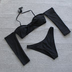 Damen Bikini-Set mit abnehmbaren Ärmeln und raffiniertem Knoten-Detail R&B