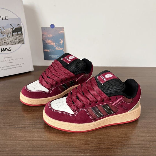 Damen modische Sneakers mit dicker, gepolsterter Sohle und elastischen Schnürsenkeln R&B