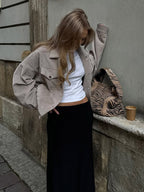 Damen Oversized Cordjacke mit praktischen Taschen und dezentem Streifenmuster R&B